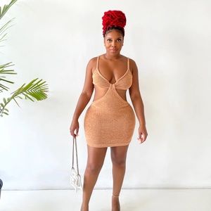 Immaculate Ways Cutout Sweater Dress in Caramel
